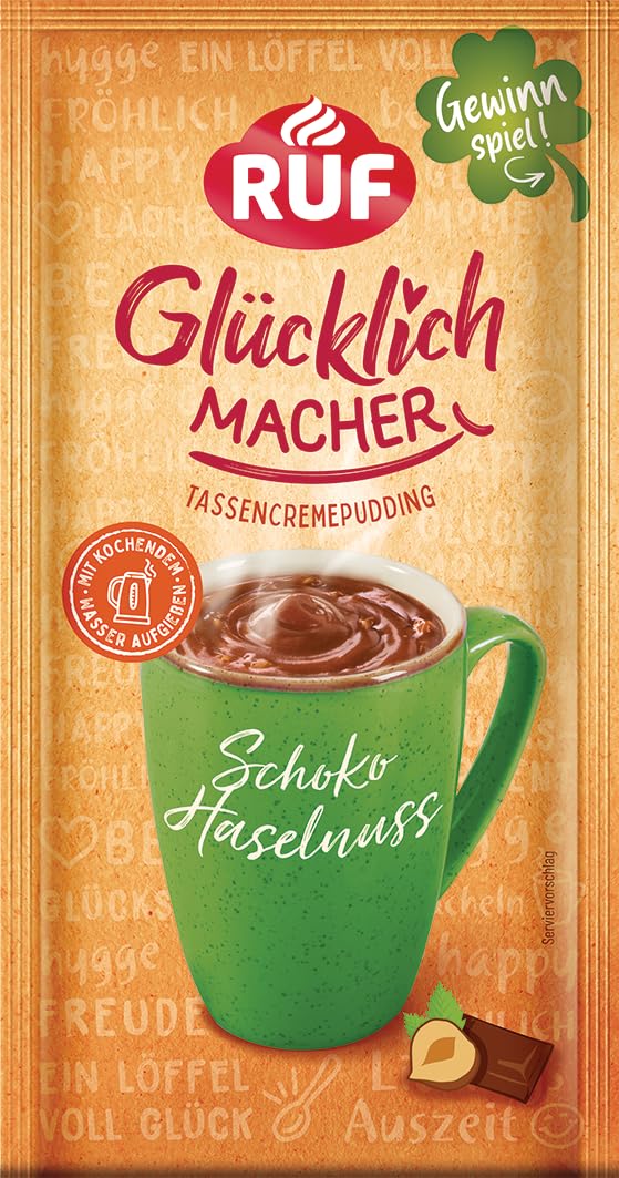 RUF Glücklichmacher Tassenpudding Schokolade, Cremepudding für schnelle Desserts, Tassencremepudding, nur Wasser hinzufügen, 1 x 59g Beutel