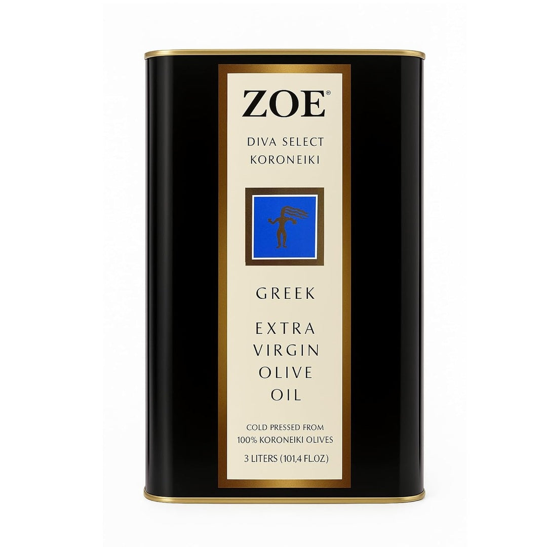 ZOE Diva Select Koroneiki Greek Extra Virgin Olive Oil 3 L (101.4 fl oz) Tin | Cold Pressed, 100% Koroneiki Olives, Imported