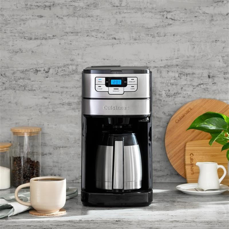 Cuisinart Automatic Grind & Brew 12-Cup Coffee Maker with Blade Grinder, Programmable Coffee Machine Glass Carafe with 1-4 Cup Setting, Brew Pause, Grind-Off Option, DGB-400NAS, Black/Stainless Steel