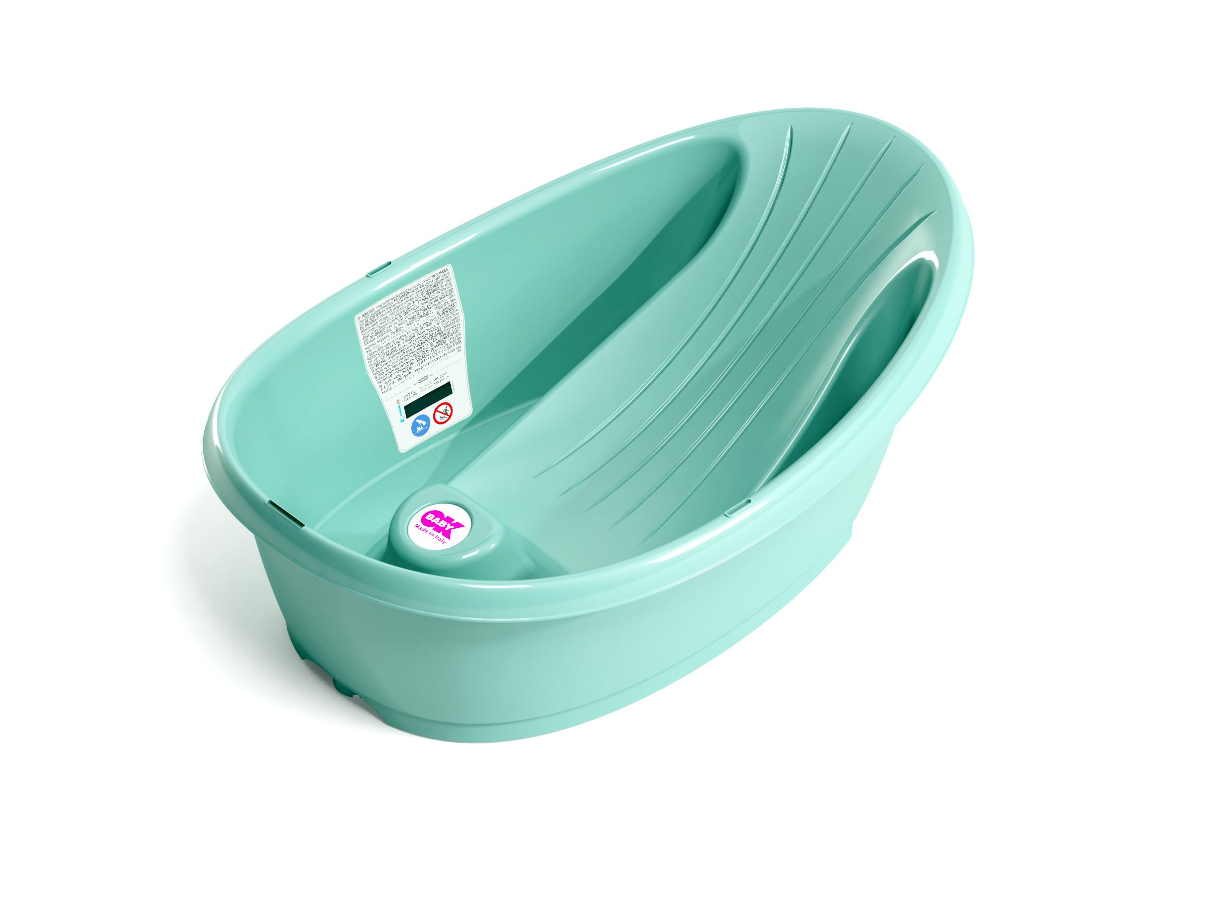 Onda Baby-Badewanne - Rutschsichere Basis, mit eingebautem digitalen Flüssigkristall-Thermometer - Rückenstütze für zusätzlichen Komfort - Passt in die Badewanne oder die ebenerdige - Weiss