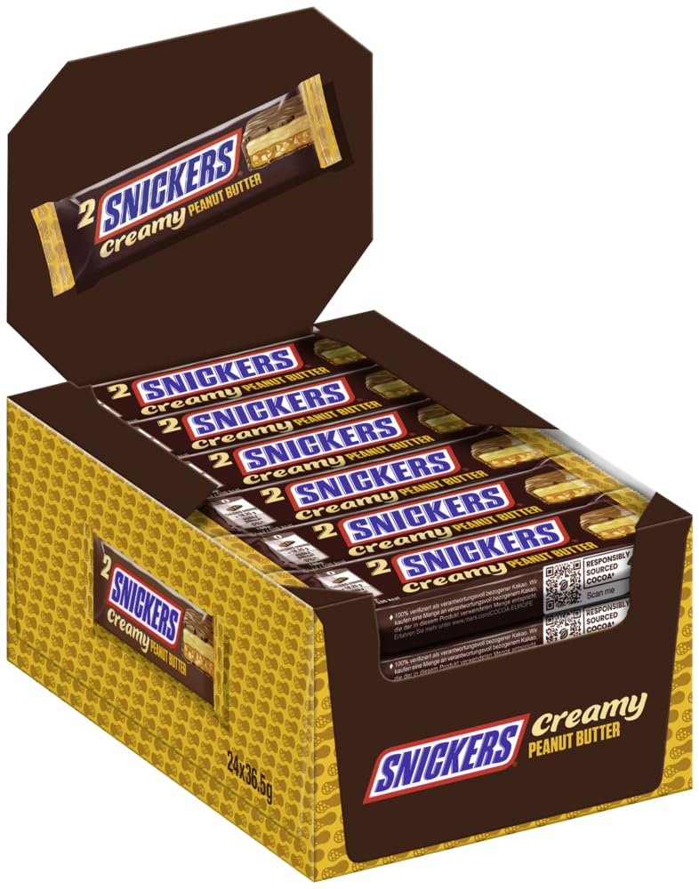 Snickers Creamy Peanut Butter, Schokolade Großpackung, Milchschokolade, Doppelriegel, 24 x 36,5g