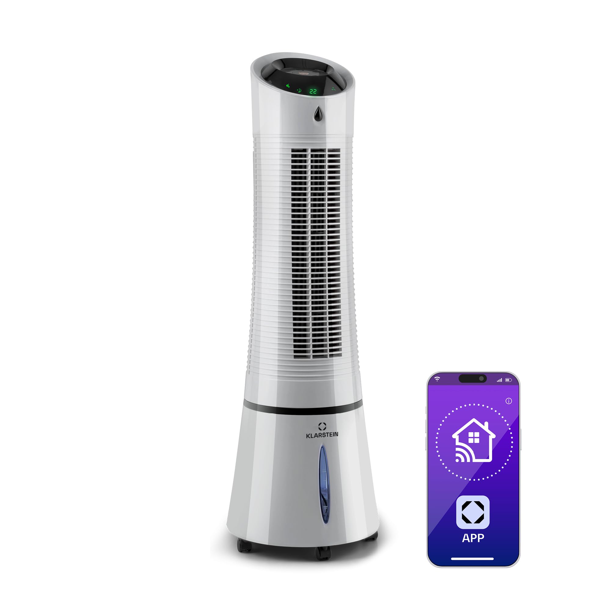 Klarstein Luftkühler mit Wasserkühlung, 5-in-1 Verdunstungskühler, Luftbefeuchter, Ventilator, Luftreiniger & Nachtmodus, Mobile Klimageräte Luftkühler 6L, 45 Watt Air Cooler, 180 m³/h Luftstrom