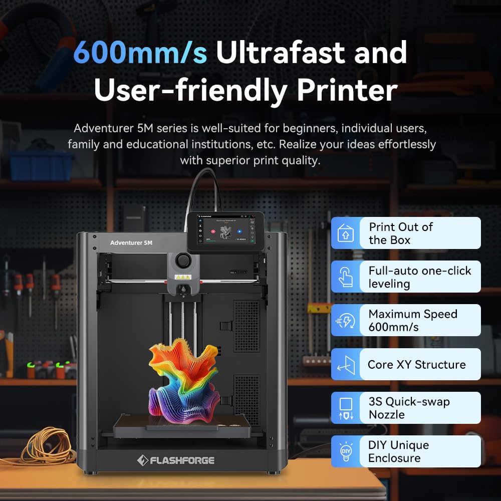 FLASHFORGE AD5X Multi-Material 3D Printer 4-Color Printing, 600mm/s Speed 1-Click Print with DIY IFS Creations, Full-Auto Calibration & Filament Backup, AD5X- Multi-Color Productivity Booster