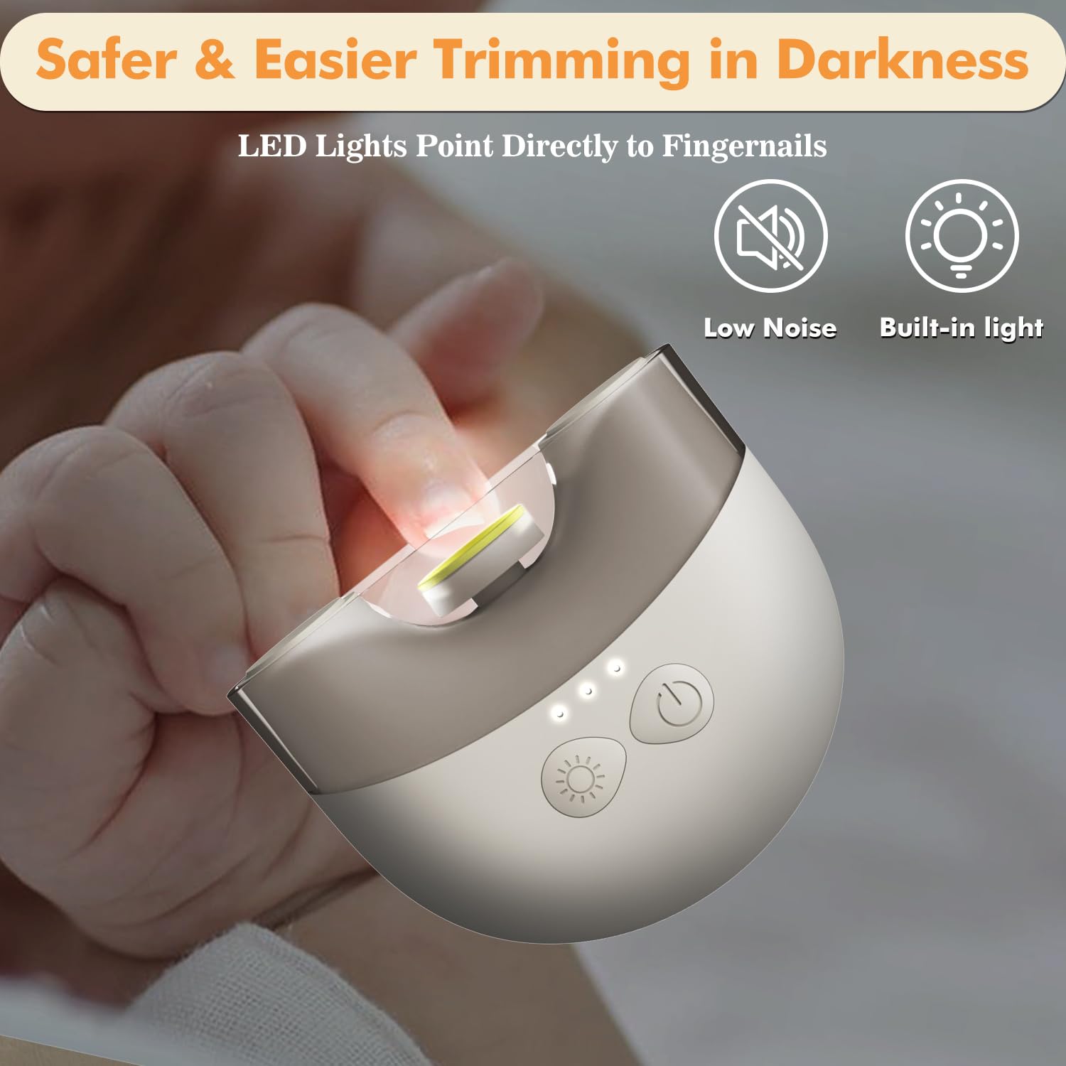 Elektrische Nagelfeile Baby Nagelpflegeset Elektrisch Nagelpflege Nail Trimmer Nagelschere Nageltrimmer Nail File Maniküre & Pediküre Set für Neugeborene Baby mit Licht, Gelb