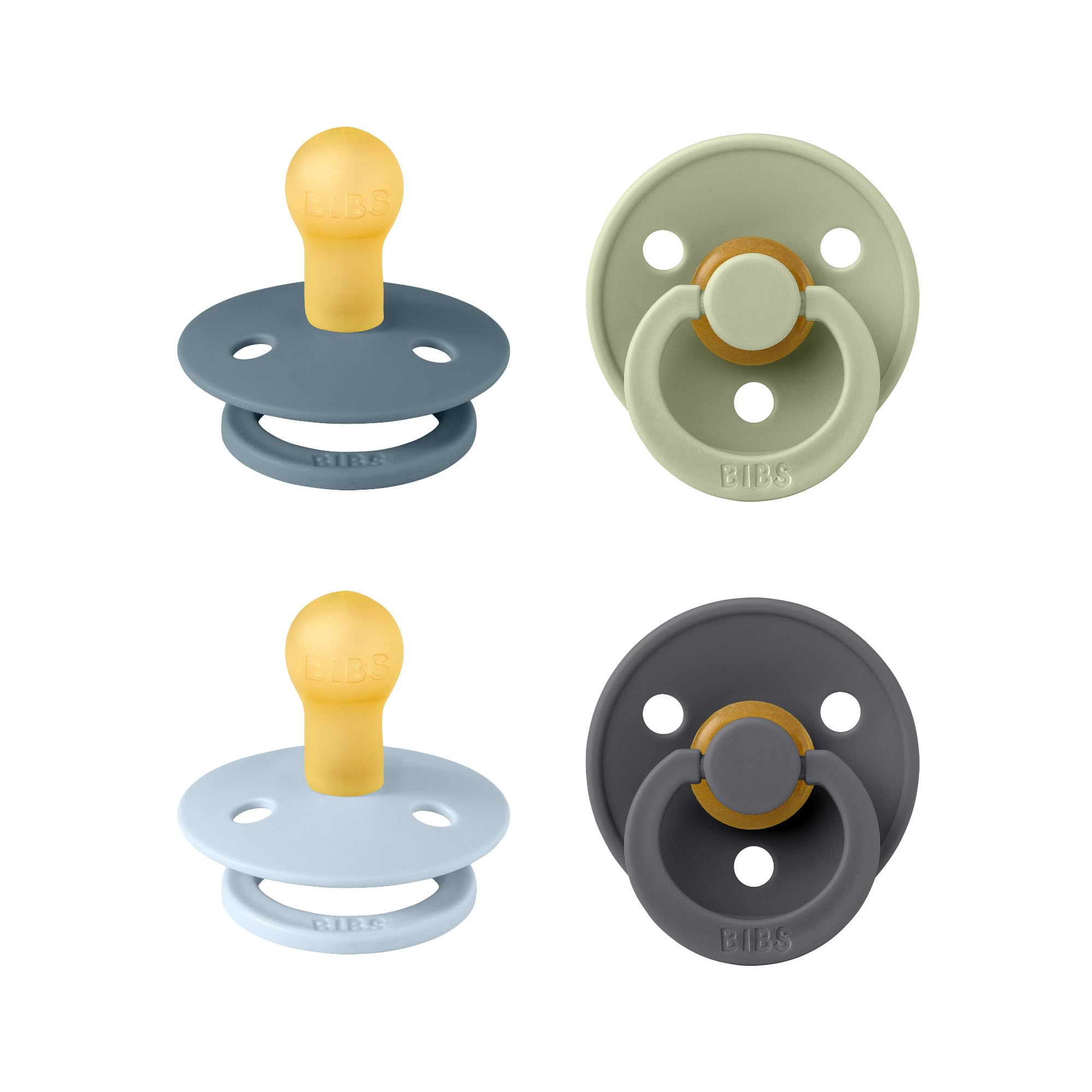 BIBS Colour Schnuller 4er-Pack, BPA-frei, Kirschform Nippel. Naturkautschuk/Latex, Hergestellt in Dänemark. 6-18 Monate (4er Pack), Iron Mix