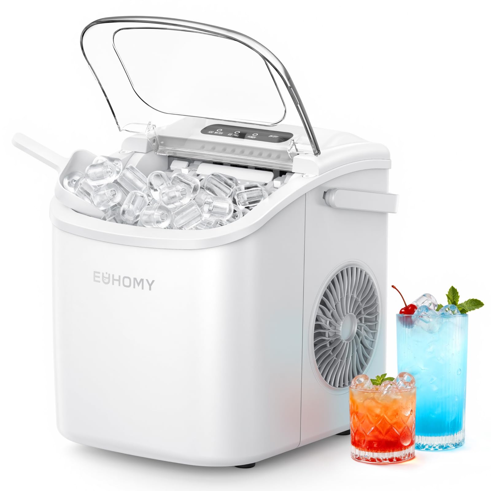 EUHOMY Countertop Ice Maker Machine with Handle, 26lbs in 24Hrs, 9 Ice Cubes Ready in 6 Mins, Auto-Cleaning Portable Ice Maker with Basket and Scoop, for Home/Kitchen/Camping/RV. (Black)