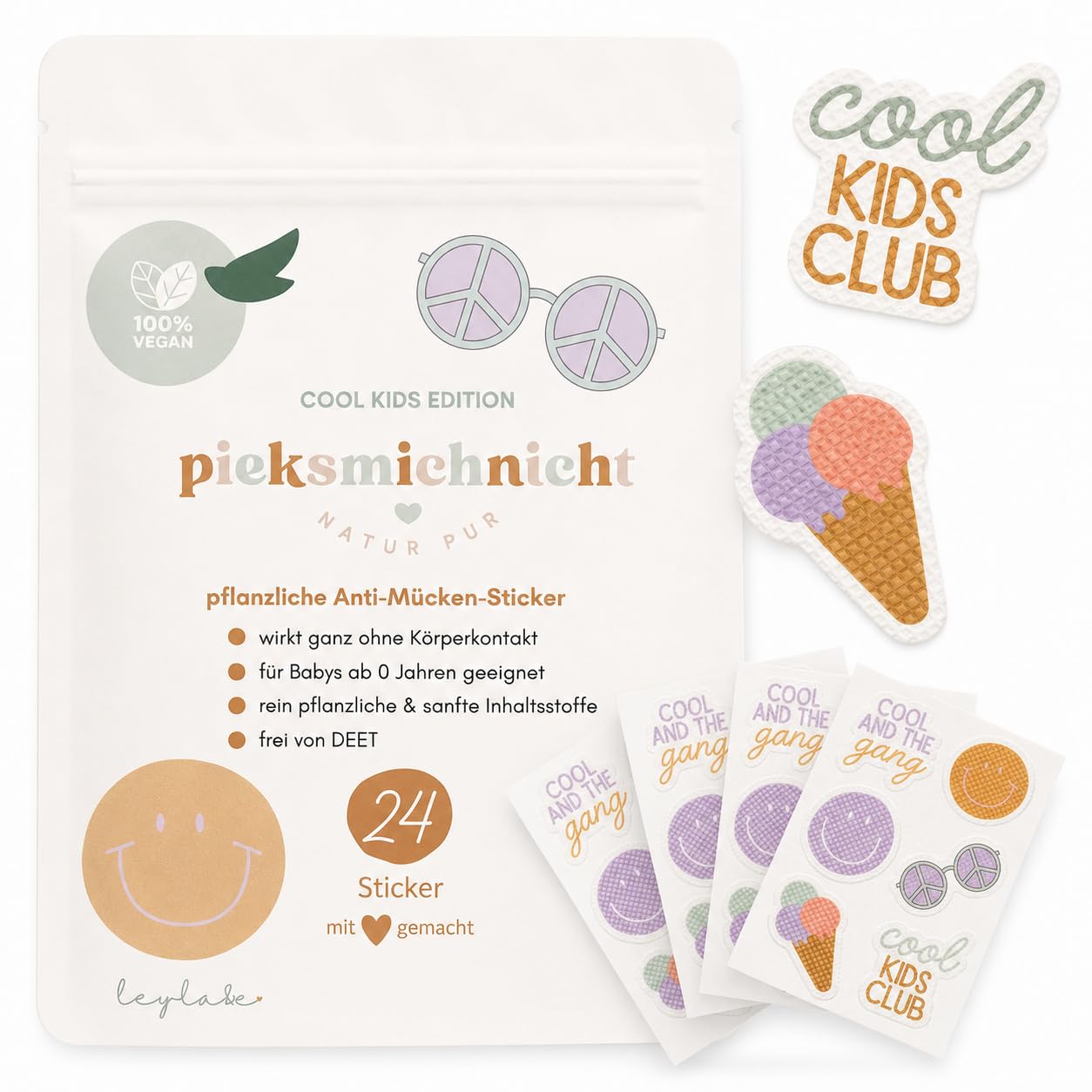 Pflanzliche Anti-Mücken-Aufkleber für Babys und Kinder Mückenschutz Insektenschutz Mückensticker Patches Pflaster DEET frei (Cool Kids Club)