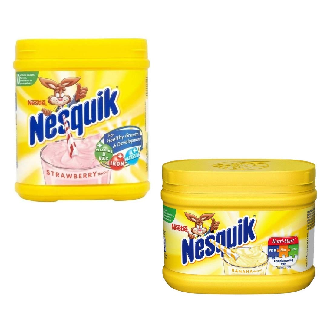 Nesquik Banana and Strawberry Milkshake Bundle | Enjoy This Delicious Combo | Banana Flavour 1 x 300g and Strawberry Milkshake 1 x 500g | Total of 2 tubs