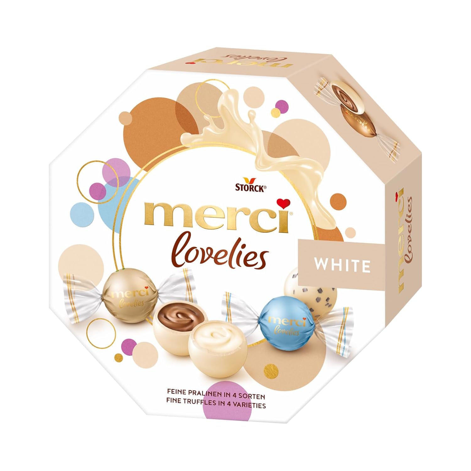 merci lovelies Classic – 1 x 185 g – Pralinen-Schachtel mit 5 gefüllten Schokoladen-Spezialitäten – Schokokugeln zum Teilen & Verschenken