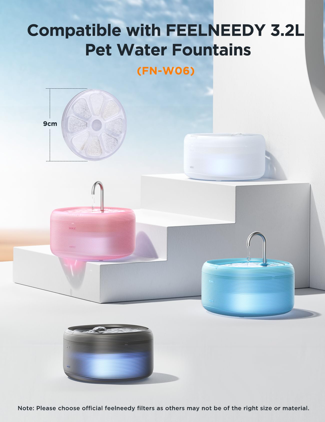 FEELNEEDY 6pcs Ersatzfilter+6pcs Wasserpumpenschwamm für Katzenbrunnen, gesunde und hygienische Filter für Haustier Wasserspender FN-W08/W08L (Ersatzfilter-Aktivkohle)
