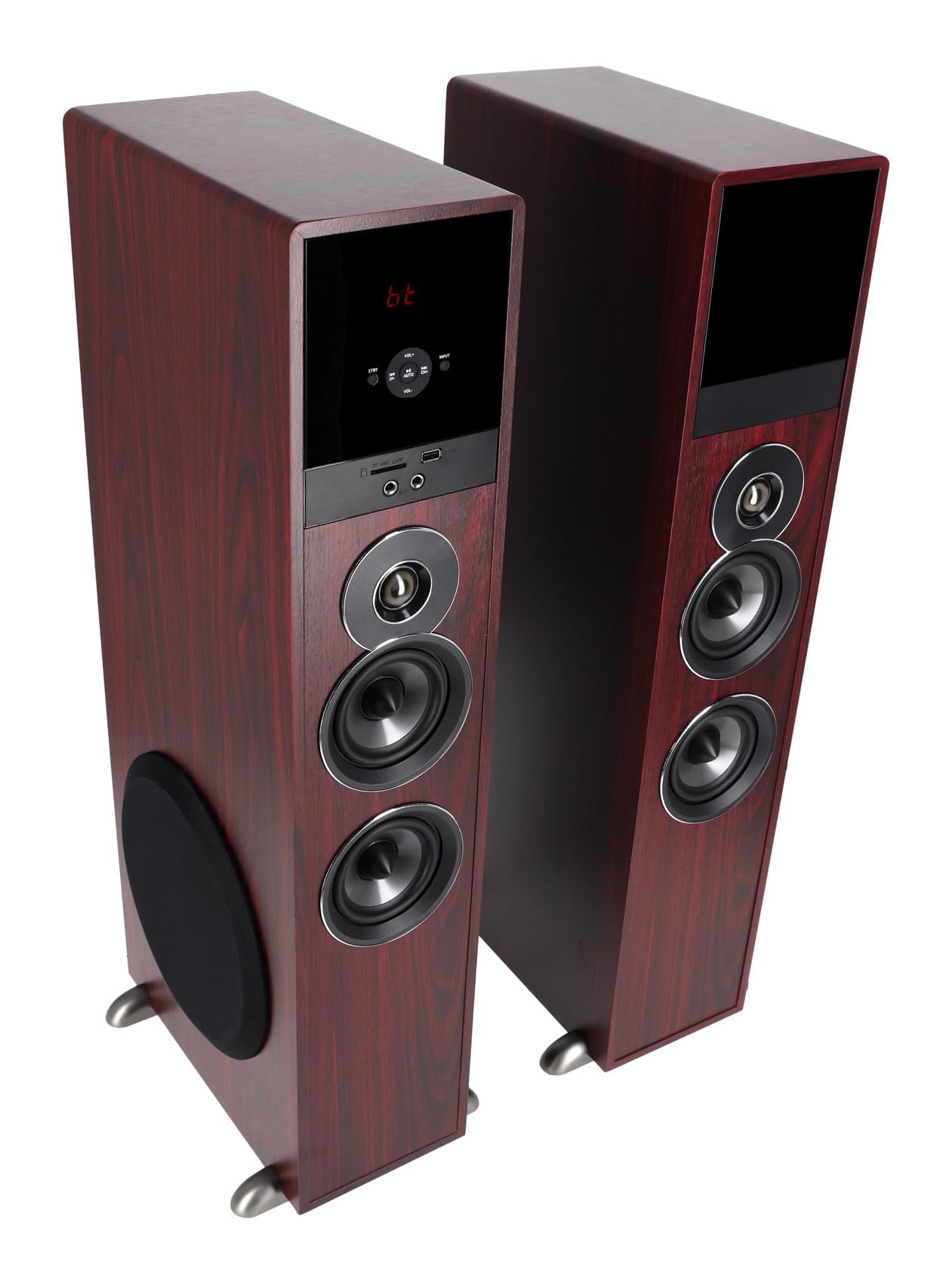 Rockville TM80D Powered Home Theater Tower Speaker System, Dark Wood, 800W, 8" Subwoofers, Bluetooth, USB/SD Playback, FM Radio, Remote Control, Karaoke Ready, Perfect for Home Entertainment