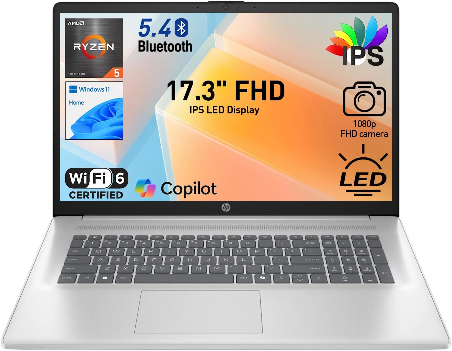 HP 17.3" FHD IPS LED Anti-Glare 300 nits Laptop, AMD Ryzen 5 7430U 6-core CPU, 16GB RAM, 1TB Storage, Webcam w/Shutter, Microsoft Copilot Key, Wi-Fi 6, BT 5.4, Win11 Home, 17-cp3000