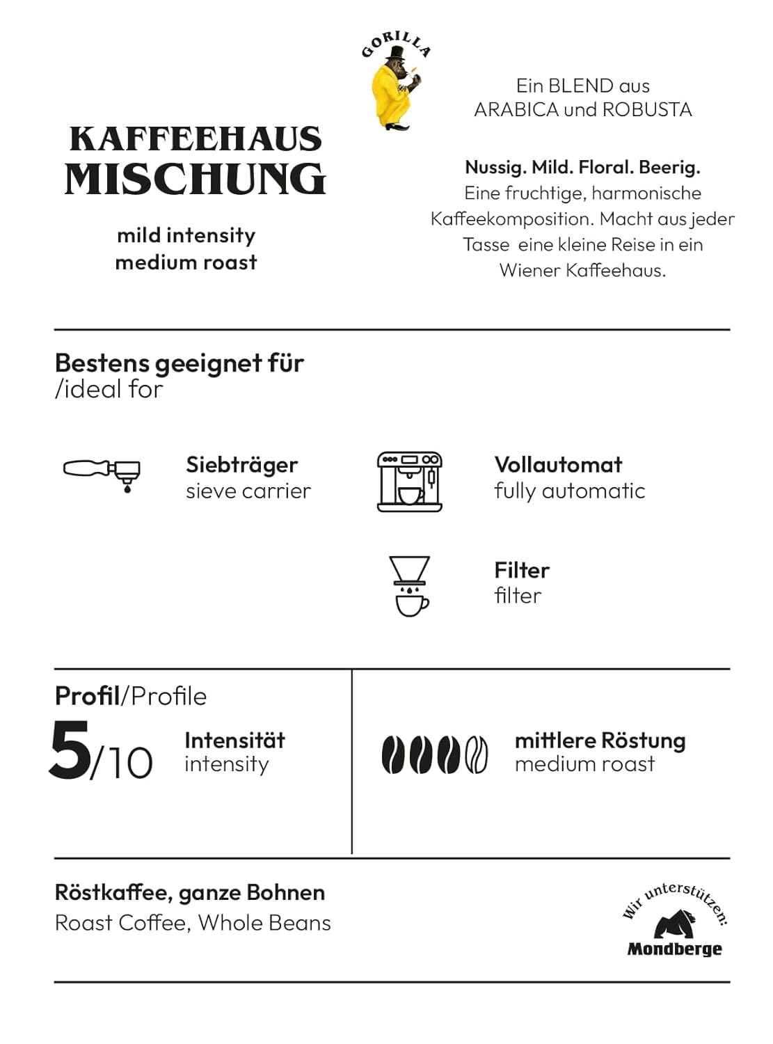 Joerges Gorilla Super Bar Crema Kaffeebohnen 1 kg Vollmundiger Geschmack, intensives Aroma in jeder Tasse