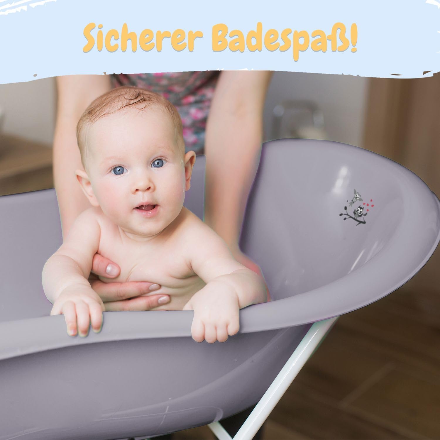 Baby Badewanne mit Gestell 4 Set TÜV Rheinland zertifiziert! Babybadewannen + Baby Badewannensitz +Abfluss + Gestell - Babywanne mit Ständer! Baby Pflegeset für Neugeborene.