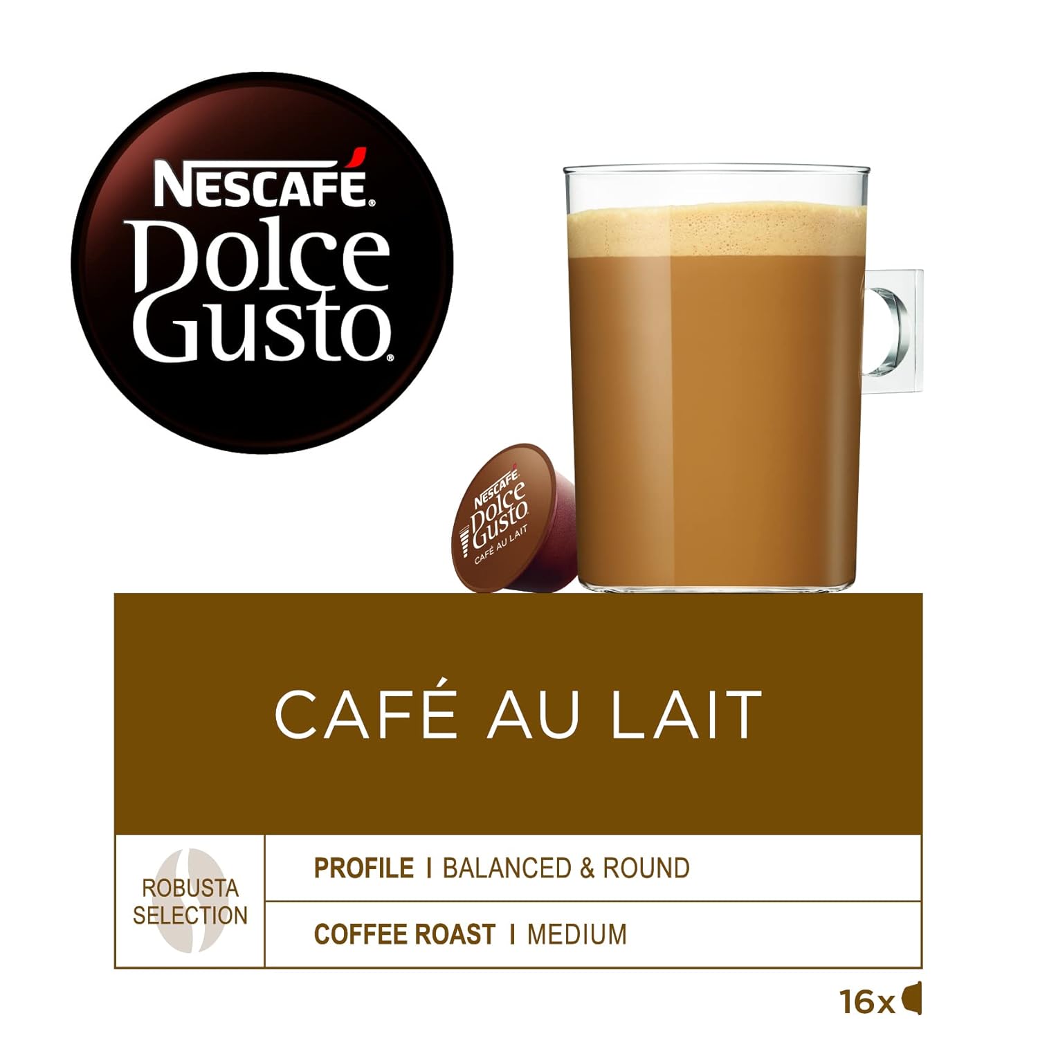 Nescafé Dolce Gusto Café au Lait Kaffeekapseln, Medium Roast, 3er Vorratspack (3 x 30 Kapseln)