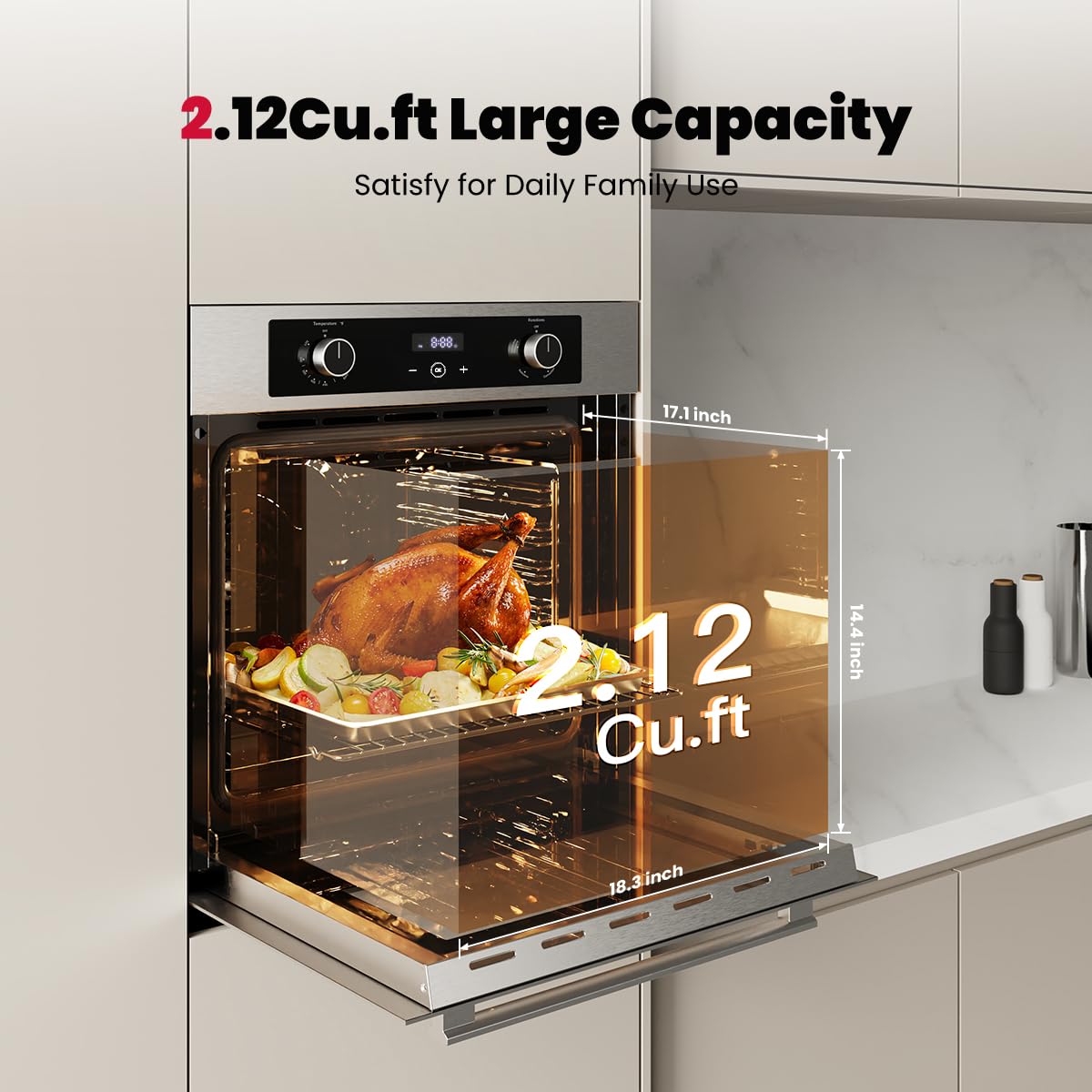 GASLAND 24 Gas Wall Oven, ETL Certified Natural Gas Wall Oven with Bake Broil Rotisserie Functions, Timer and Convection Fan, 120V Cord Plug, 2.12 Cu.ft Capacity, Stainless Steel