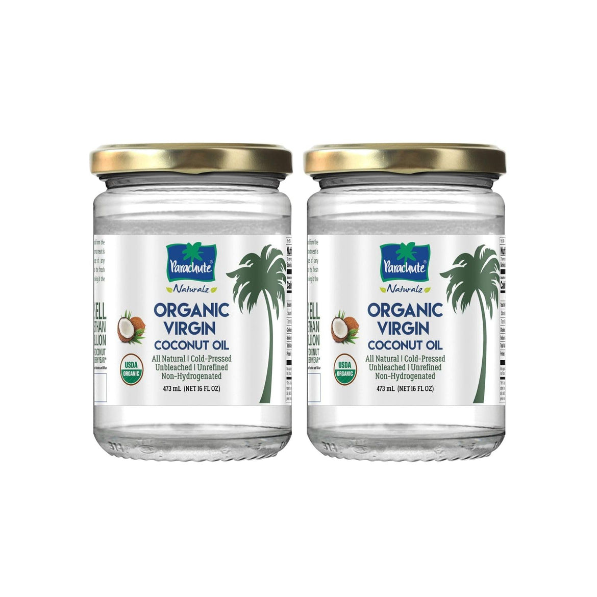Parachute Naturalz Organic Virgin Coconut Oil | For Cooking, Hair, Body & Oil Pulling | Cold Pressed | Unbleached | Unrefined | Non-Hydrogenated | MCT Oil | USDA Certified |16 Fl.Oz | Glass Jar