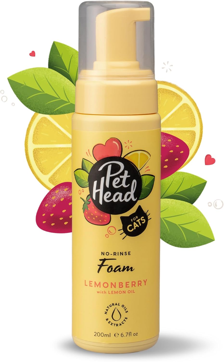 Pet Head Felin' Good Schaumshampoo ohne Ausspülen für Katzen | Zitronenbeeren-Duft | Pflegt & Beruhigt das Fell Ihres Katzens | Schnell & Einfach zu Bedienen | Sanfte Formel für Kätzchen | 200ml