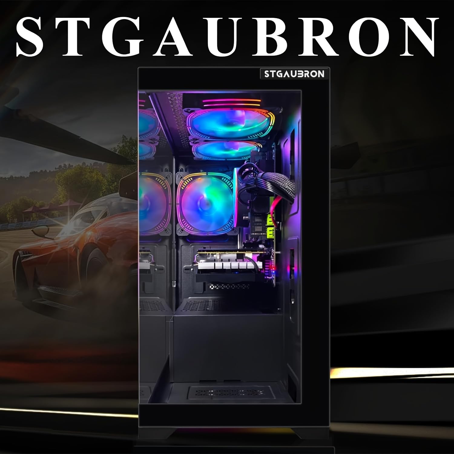 STGAubron Prebuilt Gaming PC Desktop, Radeon RX 550 4G, Intel Core i5 up to 3.6GHz, 16G RAM, 512G SSD, WiFi 6, BT 5.0, RGB Fan x2, Windows 11 Home