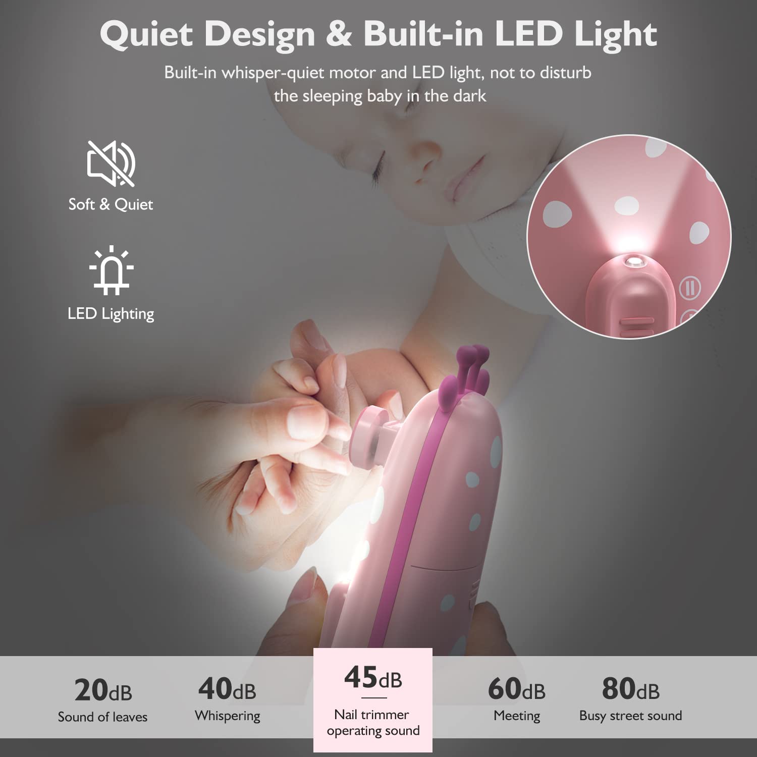 Elektrische Nagelfeile Baby Nagelpflegeset Elektrisch Nagelpflege Nail Trimmer Nagelschere Nageltrimmer Nail File Maniküre & Pediküre Set für Neugeborene Baby mit Licht, Gelb