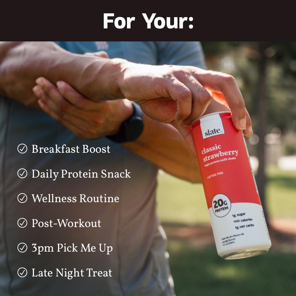 Slate Milk - High Protein Milkshake - French Vanilla - Lactose-Free, 20g Protein, 1g Sugar, 100 Calories, 1g Net Carbs, No Added Sugar - Natural, Breakfast Boost, Post Workout - 11 fl oz, 12 Cans