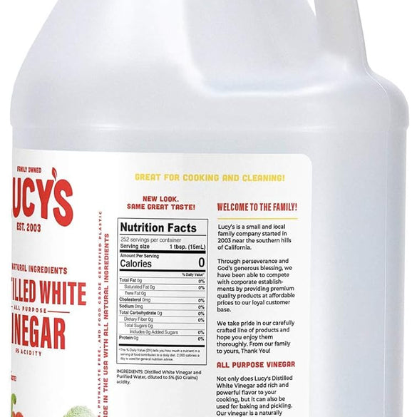 Lucy's Family Owned - Natural Distilled White Vinegar, 1 Gallon (128 oz) - 5% Acidity (White Vinegar, 1 Gallon (128 fl oz.))
