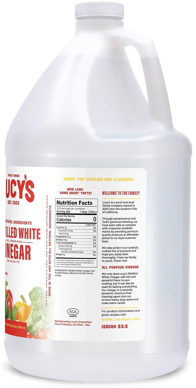 Lucy's Family Owned - Natural Distilled White Vinegar, 1 Gallon (128 oz) - 5% Acidity (White Vinegar, 1 Gallon (128 fl oz.))