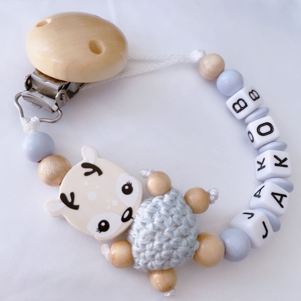 Schnullerband mit Namen für Mädchen & Jungen personalisierte Baby Geschenke (Reh Rosa)