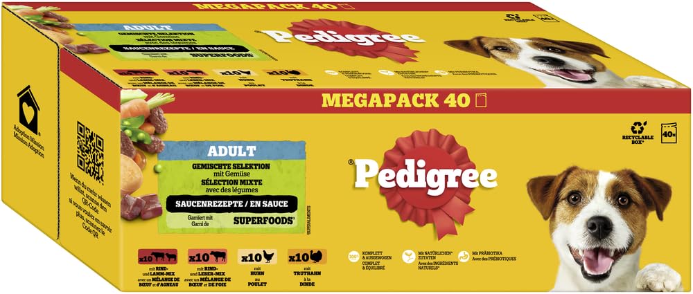 PEDIGREE DOGCARE Hundefutter Portionsbeutel Chunks in Soße Adult 40 x 100g