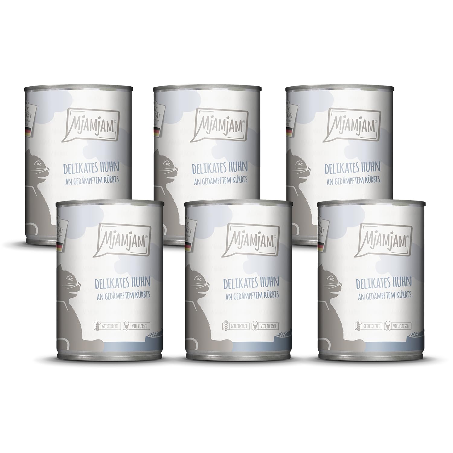 MjAMjAM - Premium Nassfutter für Katzen - saftiges Huhn an leckeren Möhrchen, 6er Pack (6 x 400 g), getreidefrei mit extra viel Fleisch