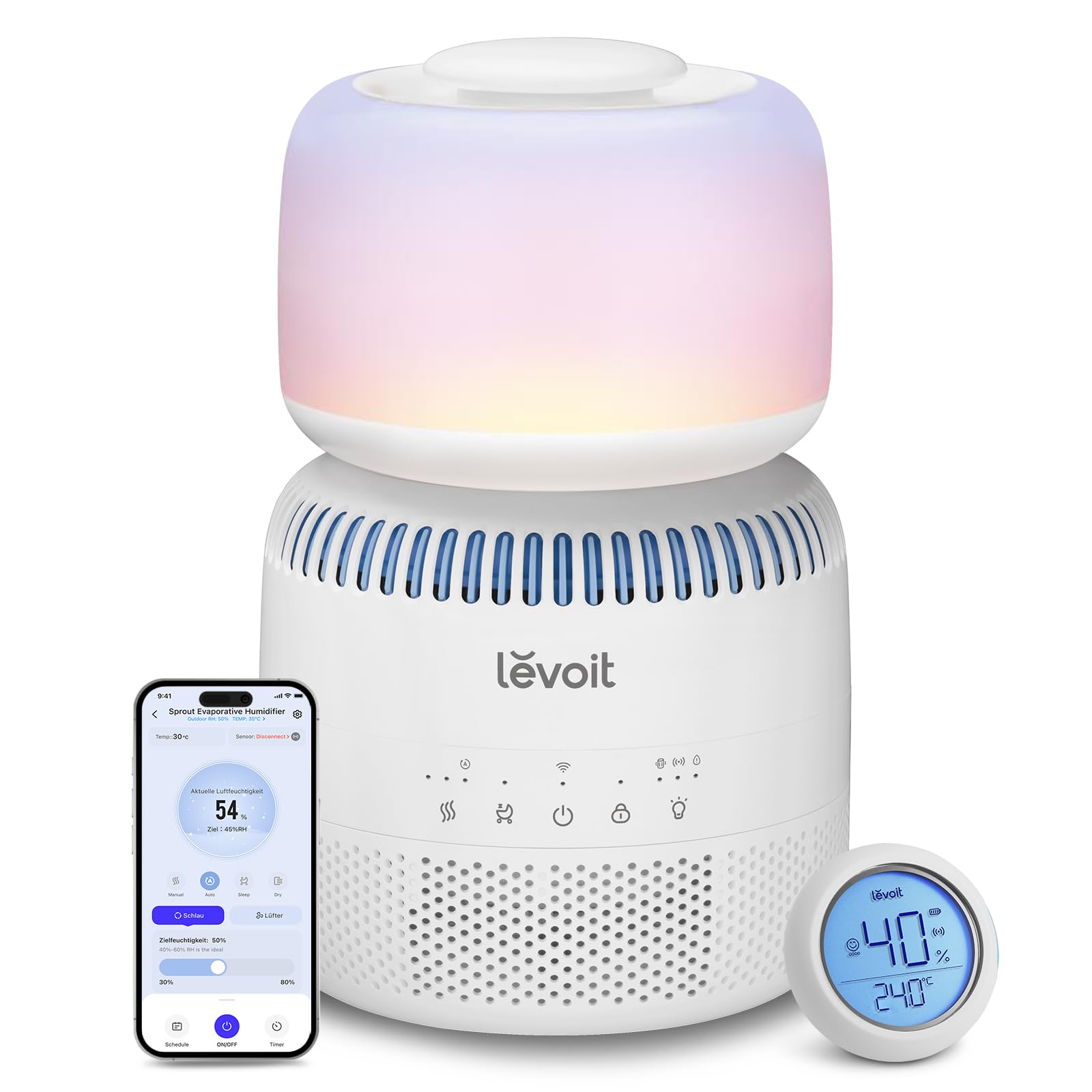 Levoit Luftbefeuchter Schlafzimmer, 23dB leise Humidifier, Top-Fill für Baby, bis 25H, Raumbefeuchter mit 360 grad Drehdüse für Kinderzimmer, Pflanzen, Auto Shut-off, 2,5 L, Weiß