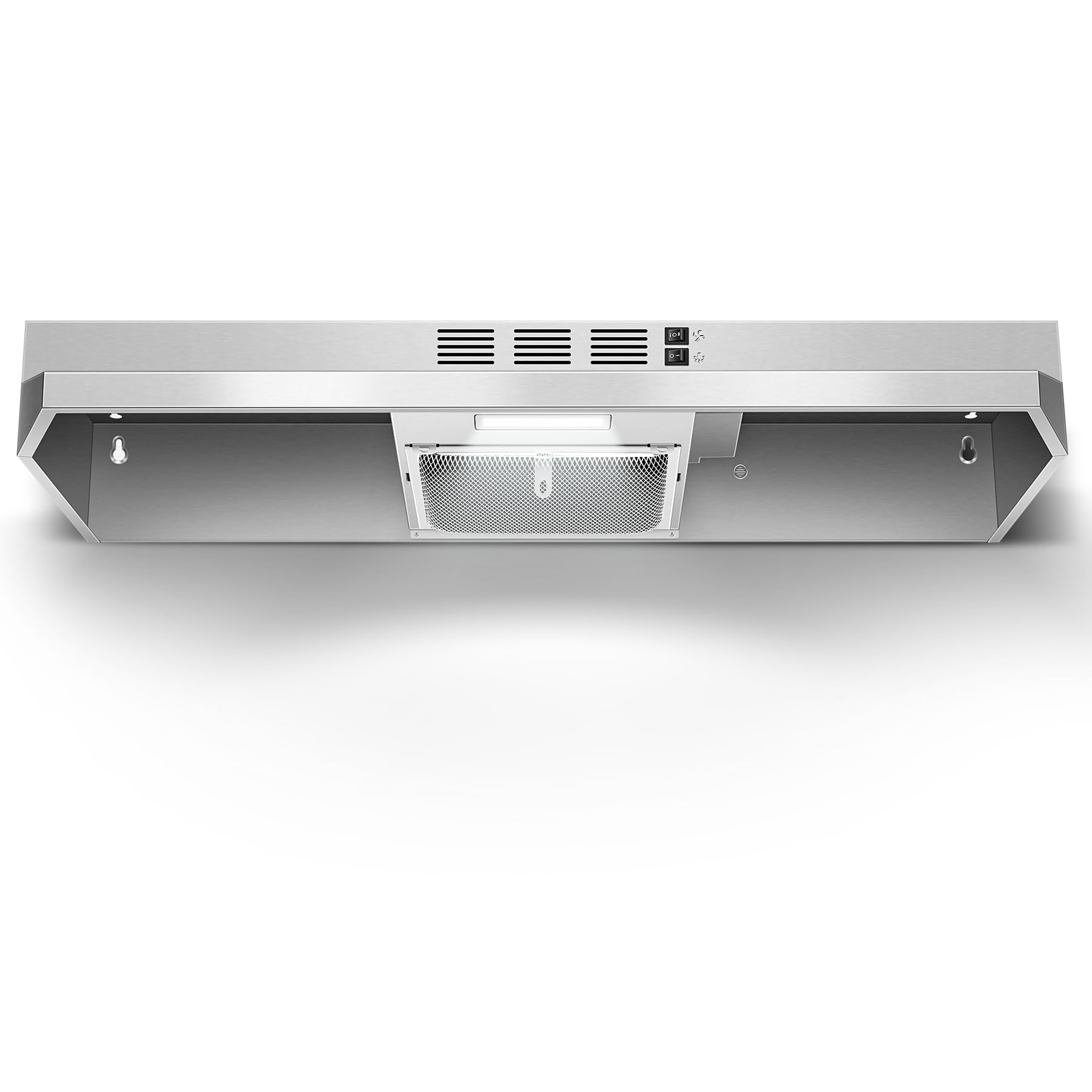 Range Hood 30 inch Under Cabinet, Stainless Steel Kitchen Vent Hood 280CFM, Built-in Kitchen Stove Hood w/Rocker Button Control, Ducted/Ductless Convertible Duct, 2 Speeds Fan, Bright LED Light