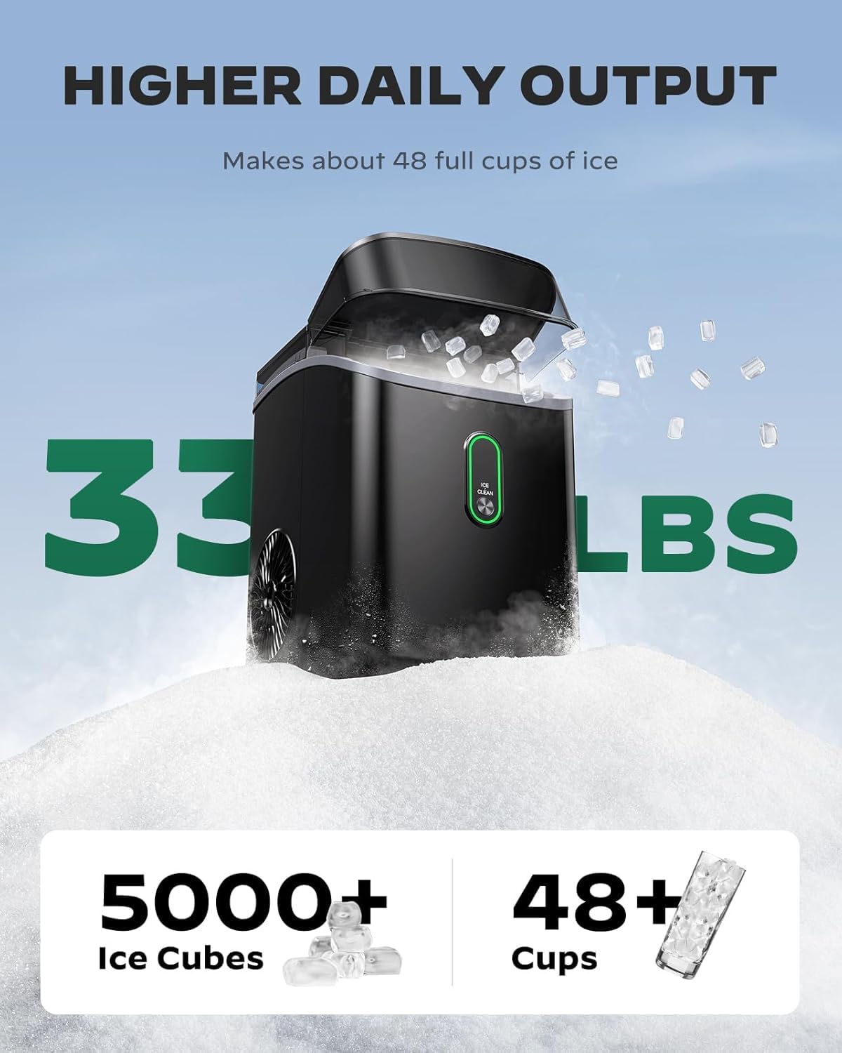 Silonn Ice Maker Countertop, Portable Ice Machine with Carry Handle, Self-Cleaning Ice Makers with Basket and Scoop, 9 Cubes in 6 Mins, 26 lbs per Day, Ideal for Home, Kitchen, Camping, RV