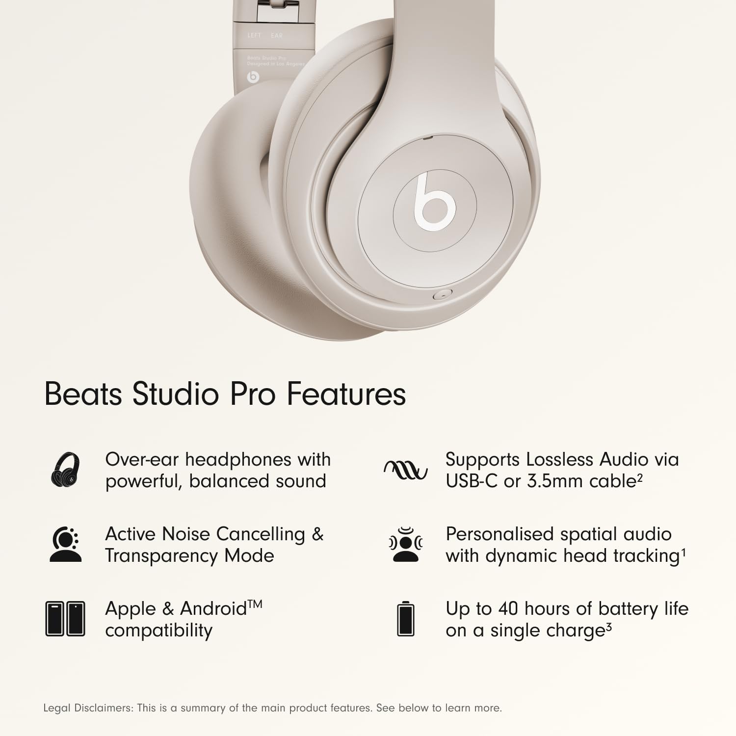 Beats Studio Pro Premium Wireless Over-Ear Headphones- Up to 40-Hour Battery Life, Active Noise Cancelling, Great for Travel & Commuting, USB-C Lossless Audio, Apple & Android Compatible -Black