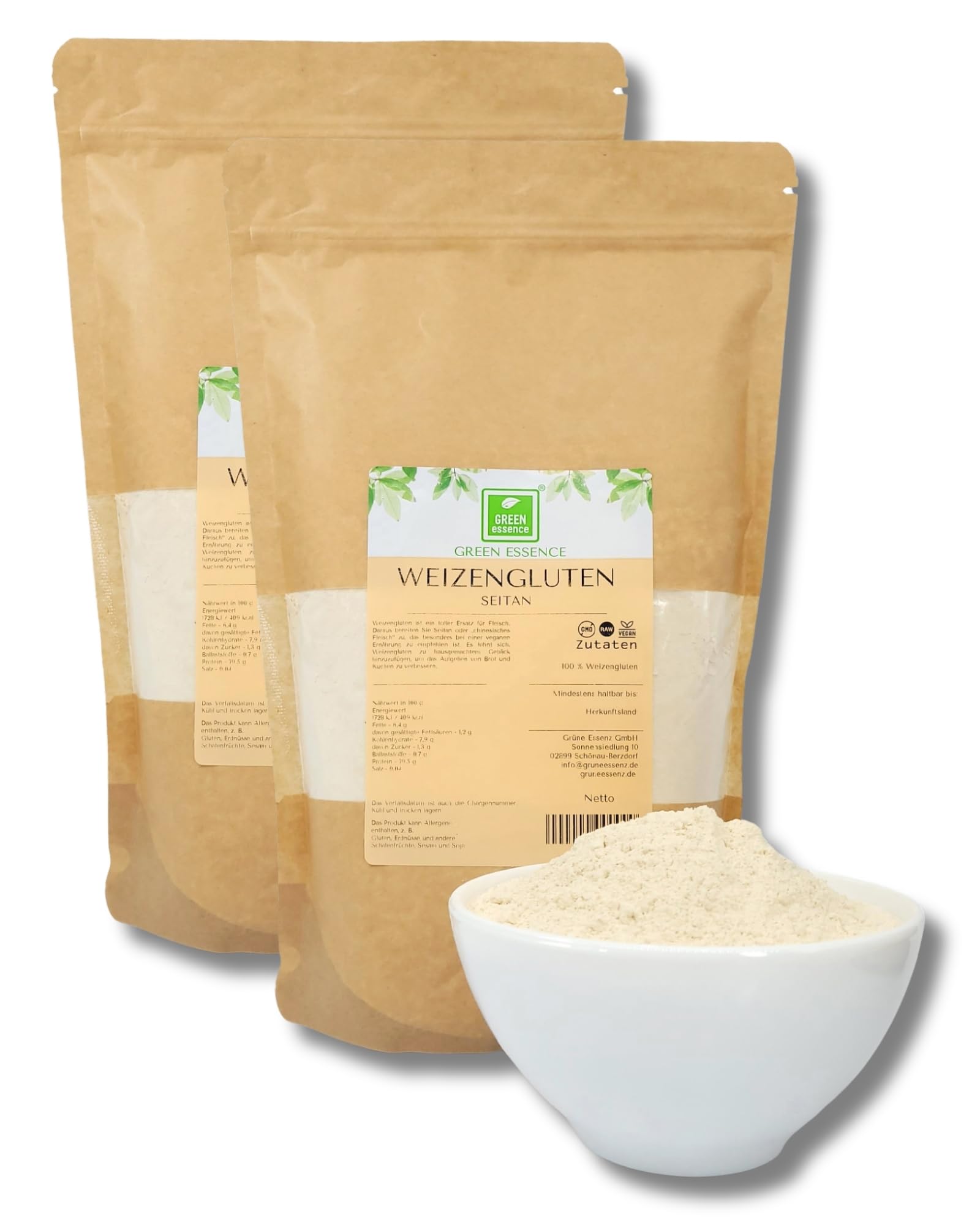 Weizengluten von der Grünen Essenz - veganer Fleischersatz - Seitan Basis Pulver - Weizenkleber low carb - natürliches Verdickungsmittel - rein pflanzlich - Weizeneiweiß