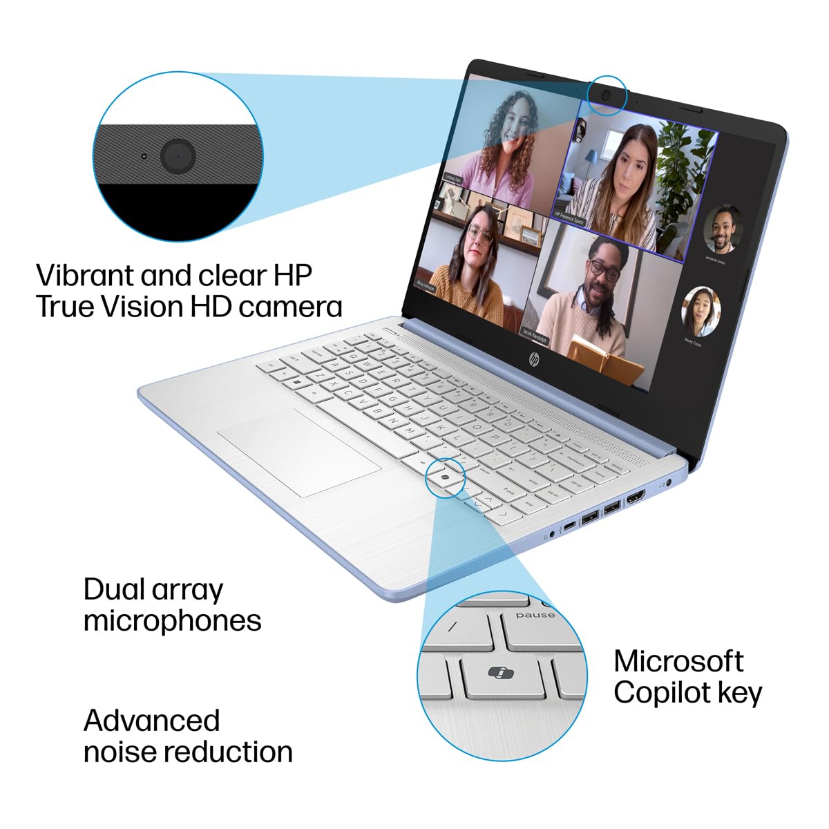 HP Laptop Computer for Students, 2026 Edition AI PC, 1 Year Office 365, Intel Processor, 16GB RAM, 128GB UFS, Long Battery Life, Webcam, WiFi 6, Type-c HUB Included, Windows 11 Home S, Sky Blue