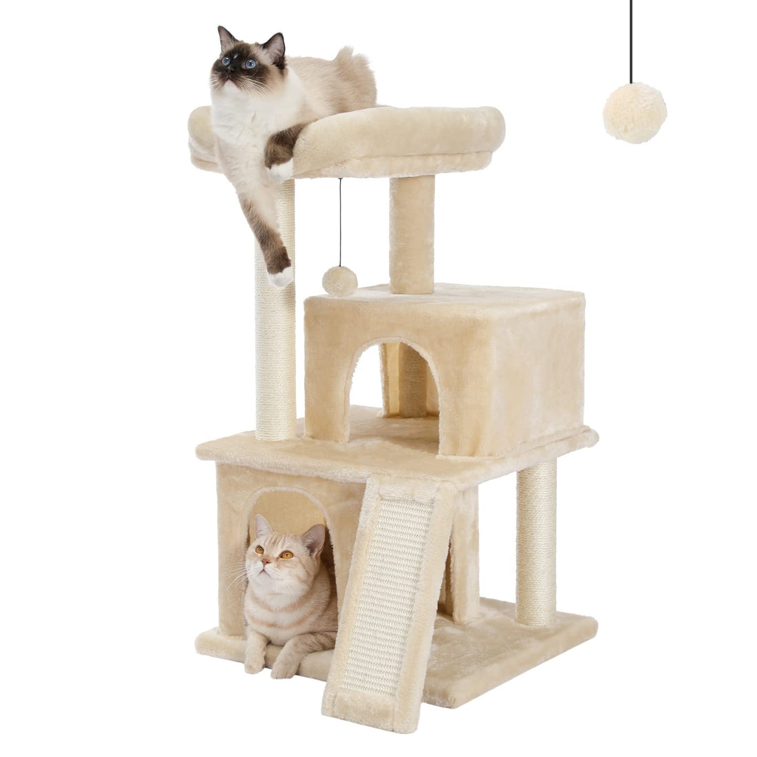 PETEPELA Katzenbaum Kratzbaum Kratzbäume Katzenmöbel mit Sisal-Seil Plüsch Liege höhlen Spielhaus Spielzeug für Katzen Grau