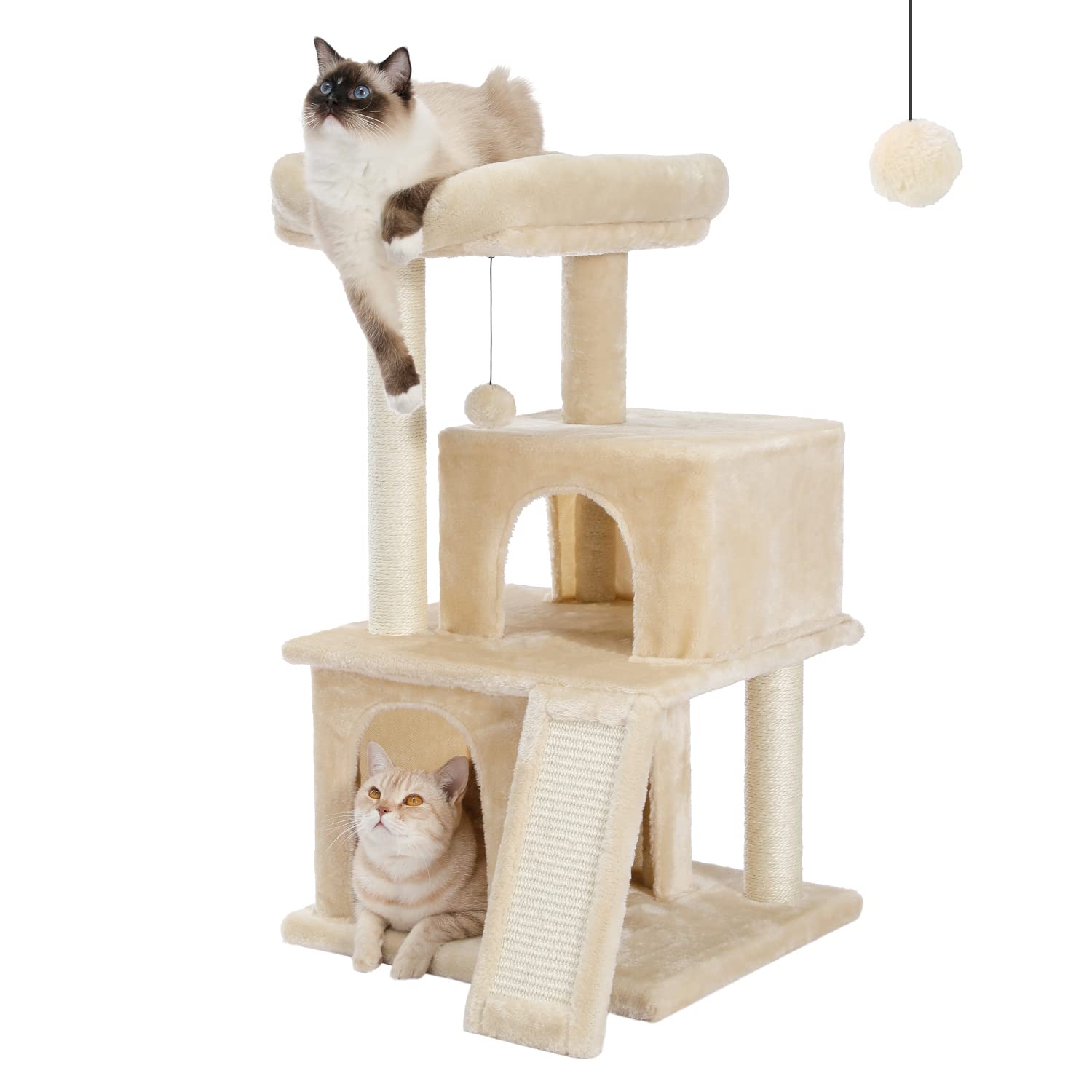 PETEPELA Katzenbaum Kratzbaum Kratzbäume Katzenmöbel mit Sisal-Seil Plüsch Liege höhlen Spielhaus Spielzeug für Katzen Grau