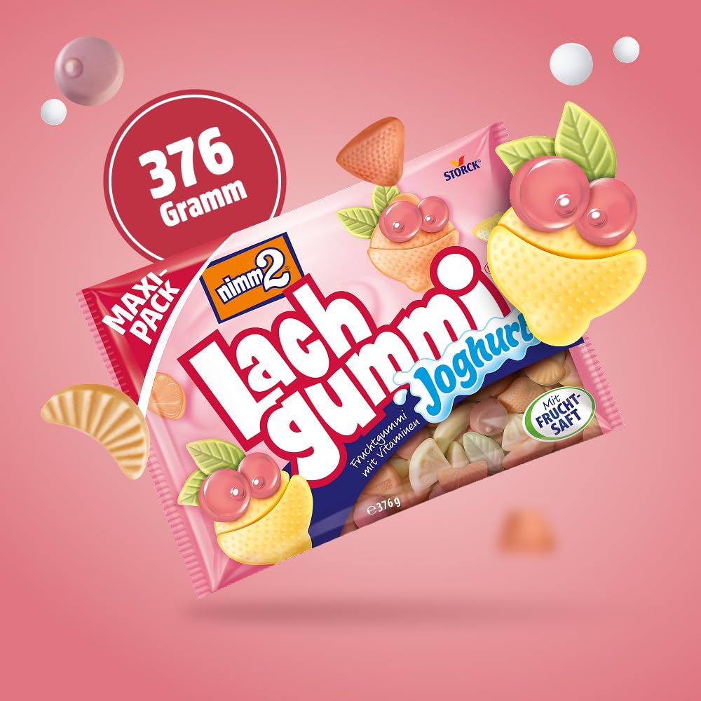 nimm2 Lachgummi – 1 x 376 g Maxi Pack – Fruchtgummi mit Fruchtsaft und Vitaminen – Süßigkeit in sechs Geschmacksrichtungen