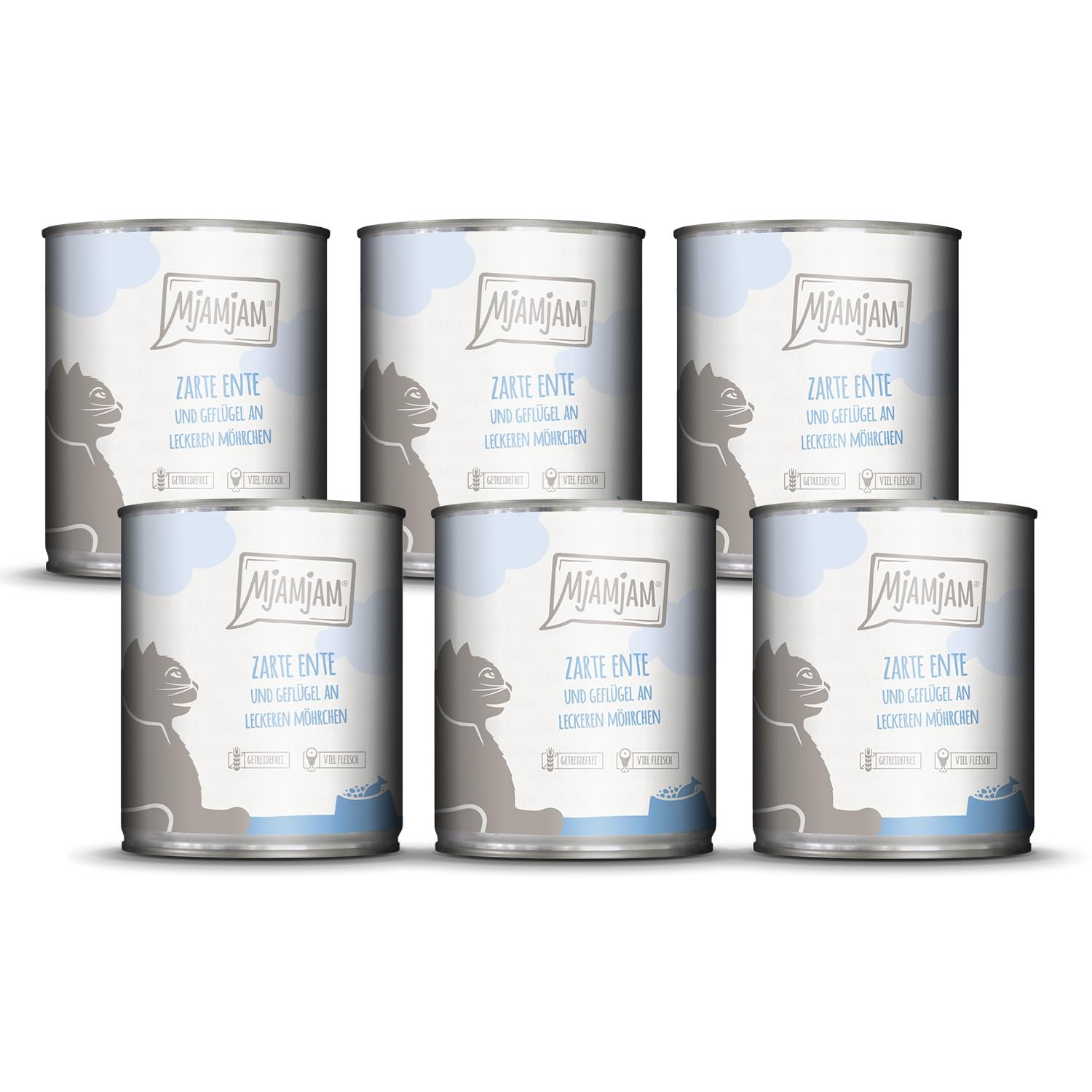 MjAMjAM - Premium Nassfutter für Katzen - saftiges Huhn an leckeren Möhrchen, 6er Pack (6 x 400 g), getreidefrei mit extra viel Fleisch