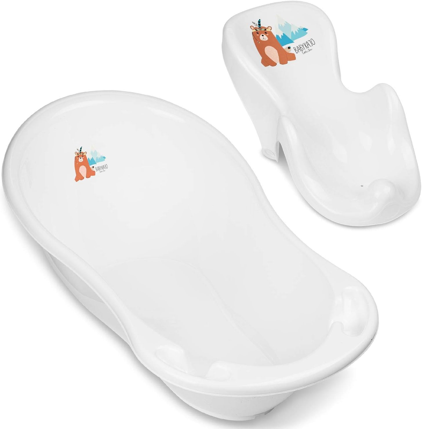 Baby Badewanne mit Gestell 4 Set TÜV Rheinland zertifiziert! Babybadewannen + Baby Badewannensitz +Abfluss + Gestell - Babywanne mit Ständer! Baby Pflegeset für Neugeborene.
