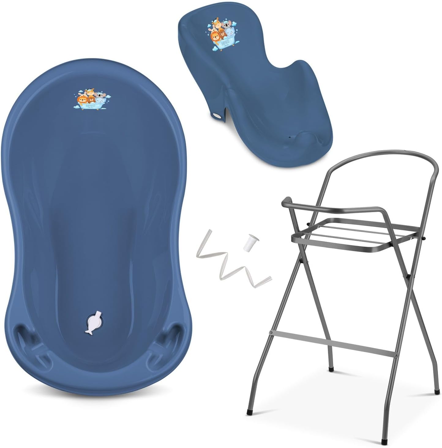 Baby Badewanne mit Gestell 4 Set TÜV Rheinland zertifiziert! Babybadewannen + Baby Badewannensitz +Abfluss + Gestell - Babywanne mit Ständer! Baby Pflegeset für Neugeborene.