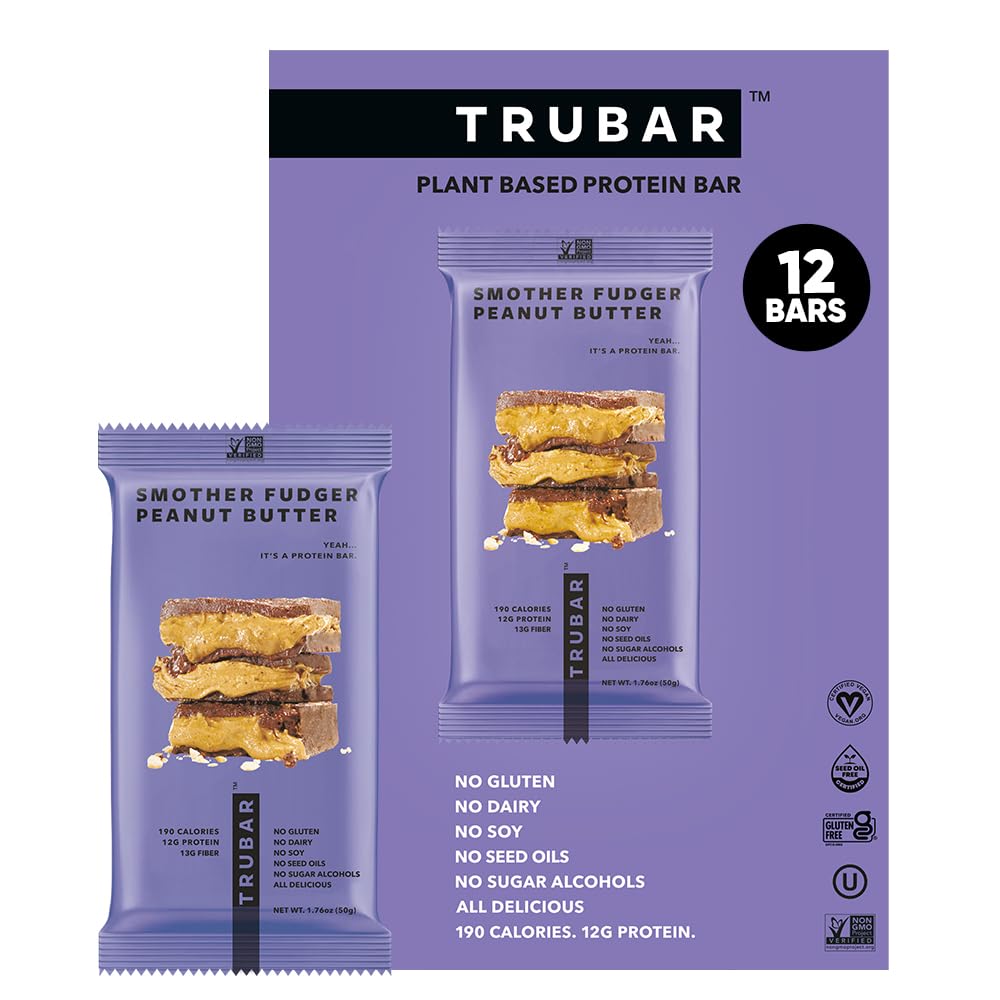TRUBAR Vegan Protein Bars - Soy Free, Dairy Free, Gluten Free Protein Bars - No Sugar Alcohols - Non-GMO - 12g of Protein - It's Mint To Be Chip - 12 Count