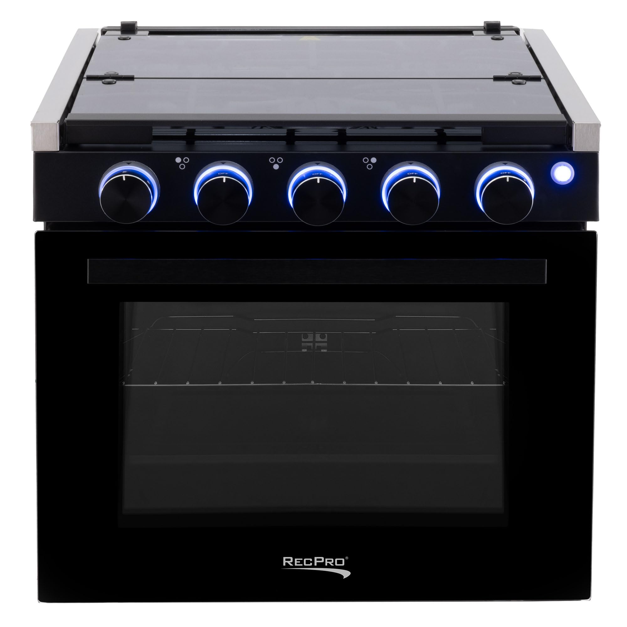RecPro RV Stove | Gas Range 21" Tall | Optional Vented Range Hood | 3 Burner | 1.8 Cu. Ft | 7100 BTU | Black or Silver Color Options (Silver, No Vented Range Hood)