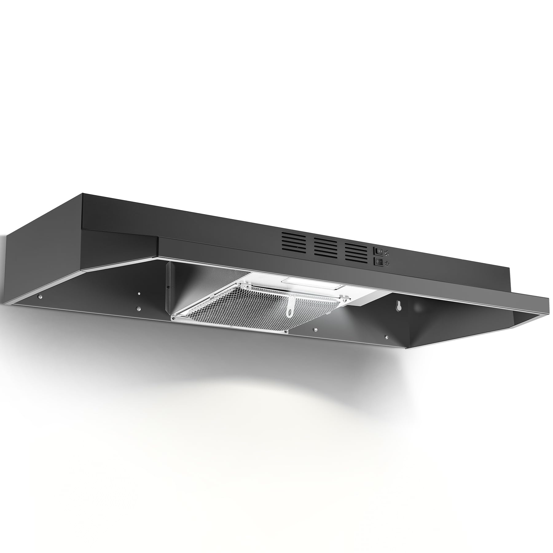 Range Hood 30 inch Under Cabinet, Stainless Steel Kitchen Vent Hood 280CFM, Built-in Kitchen Stove Hood w/Rocker Button Control, Ducted/Ductless Convertible Duct, 2 Speeds Fan, Bright LED Light