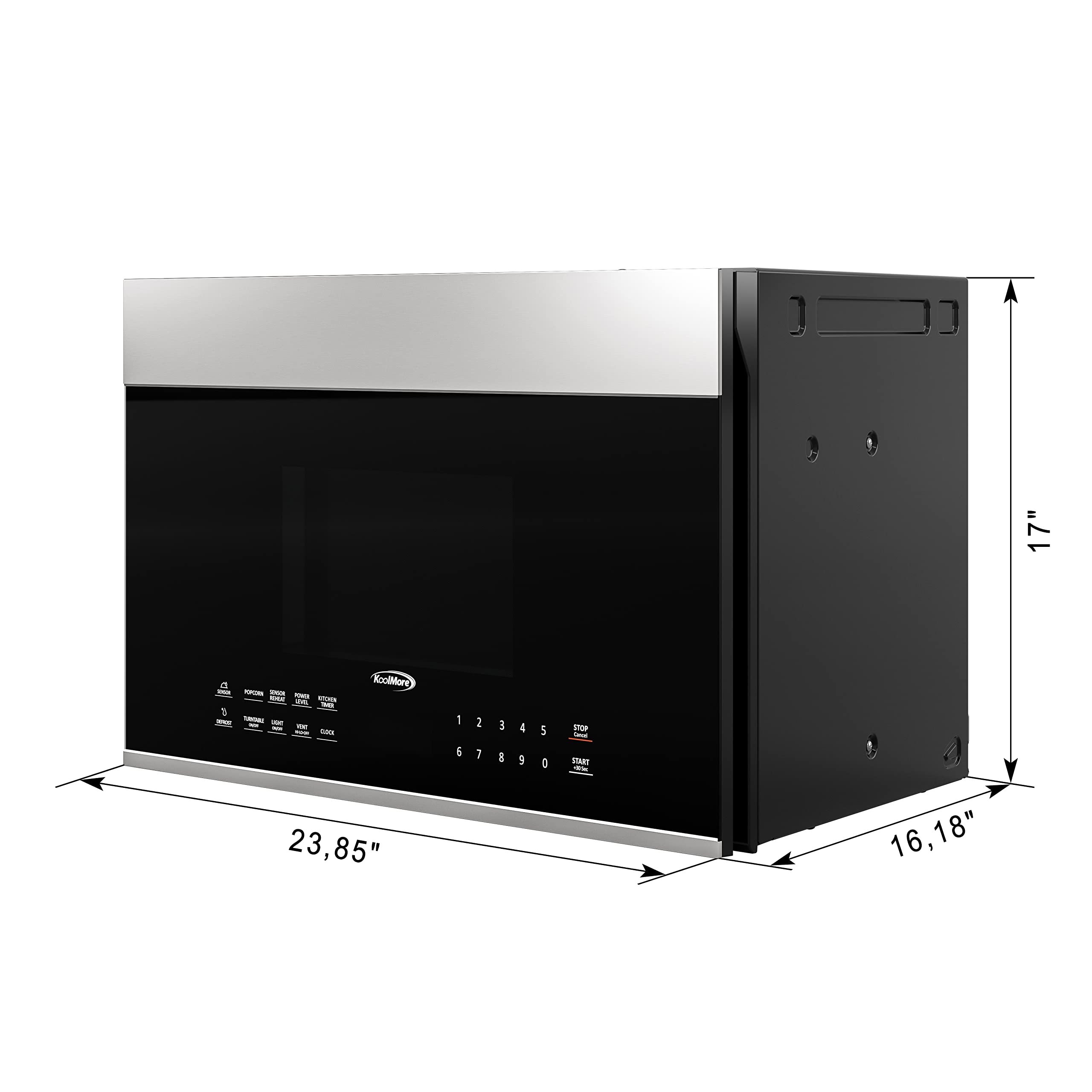 KoolMore Reserve Built-in Microwave Convection Oven with Air Fry, 3-in-1 Combo, Sensor Cook, Soft-Close Door, Stainless Steel, 24 in. / 1.6 cu. ft. with NEMA 5-20P Plug in Black