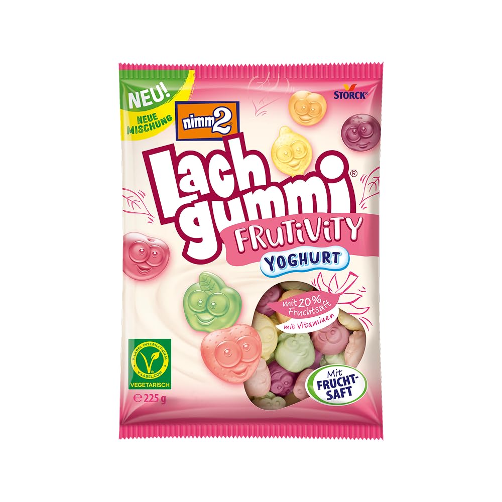 nimm2 Lachgummi Happies – 1 x 325 g – Fruchtgummis mit Fruchtsaft und Vitaminen – Süßigkeit in sechs Geschmacksrichtungen