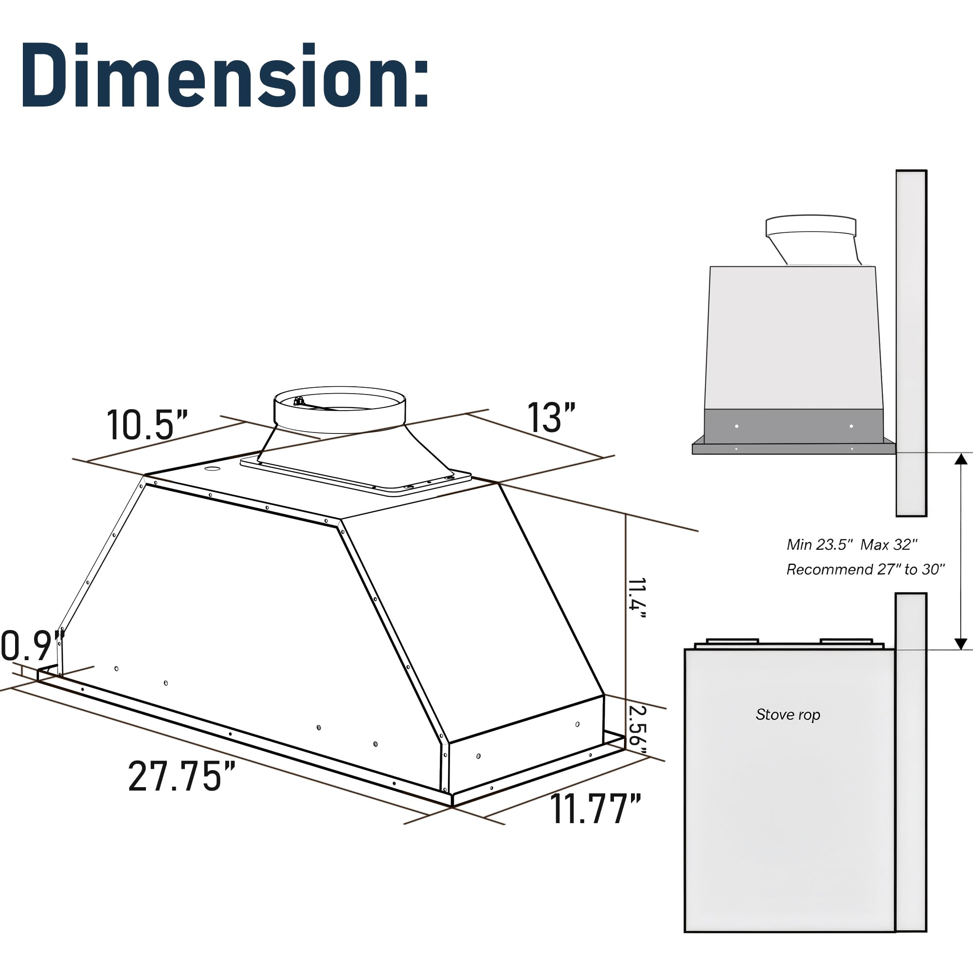 IKTCH 30 inch Built-in/Insert Range Hood 900 CFM, Ducted/Ductless Convertible Duct, Stainless Steel Kitchen Vent Hood with 4 Speed Gesture Sensing&Touch Control Panel(IKB01-30)