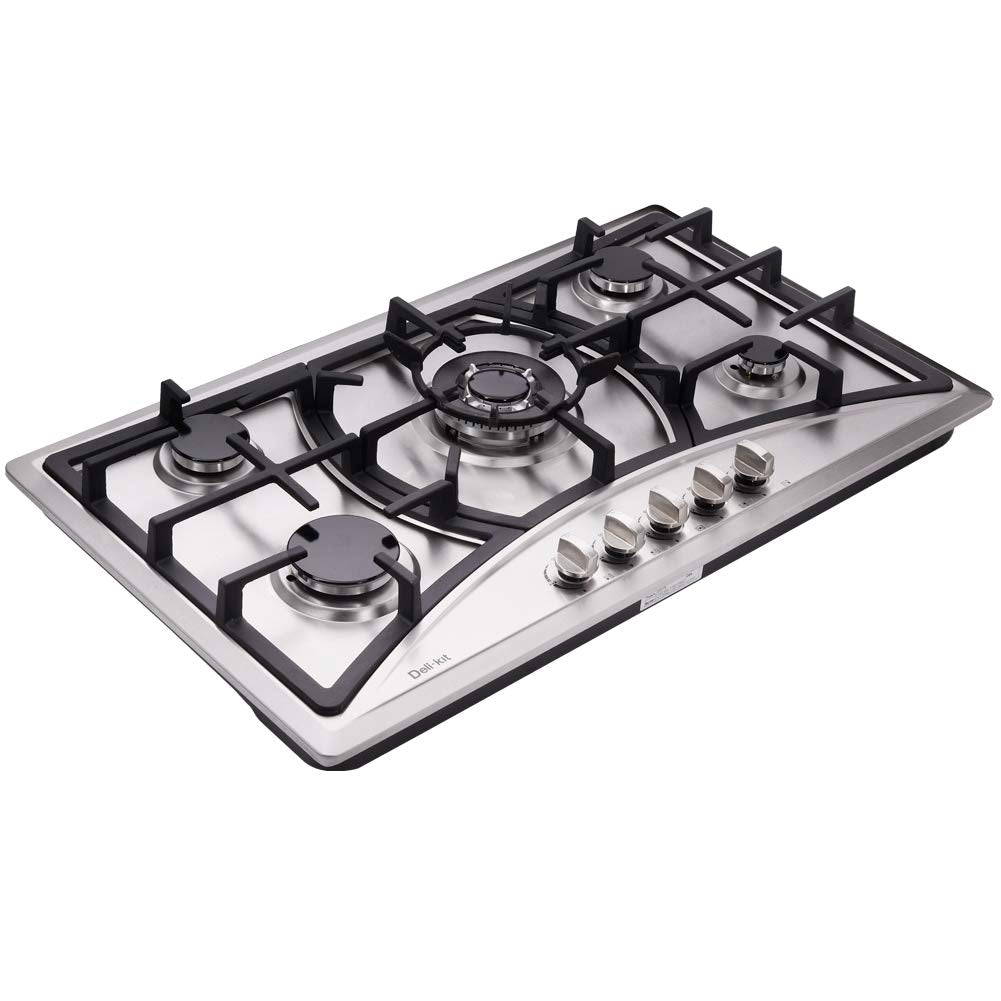 Deli-kit 34 Inch Gas Cooktop Dual Fuel Sealed 5 Burners Stainless Steel Drop-In Gas Hob DK258-A08 Gas Cooker
