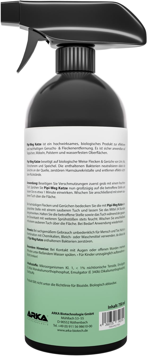 Enzymreiniger Katzenurin 750 ml – extrem stark gegen Katzenpipi, Uringeruch & Flecken – biologisch, tierfreundlich und für Sofa, Teppich, Textilien, Auto & Katzenklo – Pipi-Weg